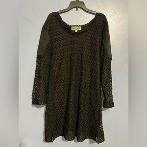 Women’s Black Mini Dress or Tunic Lined Cool Pattern Size Large Funky Fun